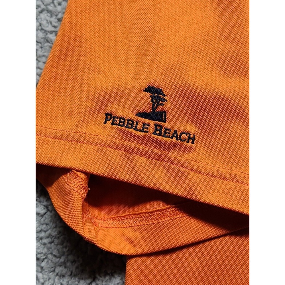 Pebble Beach Performance Polo Shirt Mens Golf Orange Stripped Size Medium - Picture 6 of 12